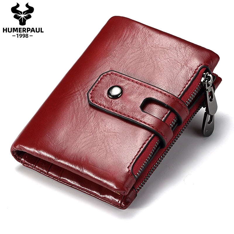 HUMERPAUL Retro Wallet for Men RFID Genuine Leather Hasp Zipper Card Holder Coin Purse Short Bifold Men Women Portomonee