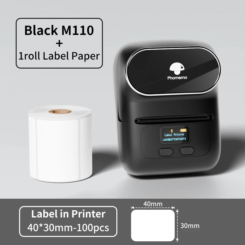 Phomemo M110 Label Makers Barcode Label Printer Bluetooth Portable Thermal Printer for Small Business Address Logo Clothing
