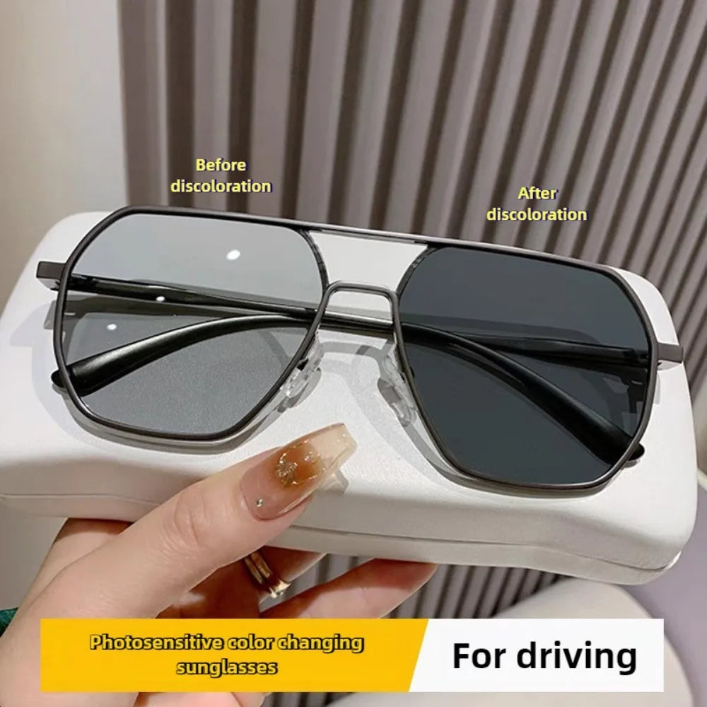 New Metal Polarized Double Beam Photochromic Sunglasses for Men Drive Night Vision Glasses Fashion Shade for Men Women