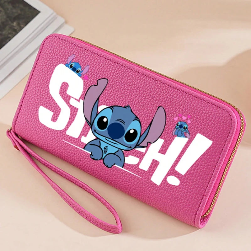 Stitch Long Zip Wallet with Stitch Print & Wrist Strap, Multi-Card Cute Cartoon Pattern Soft Texture Wallet for Women, 4 Colors