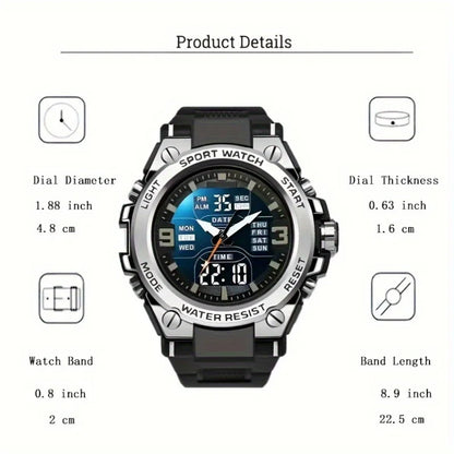 Men's digital sports watch alarm clock, timing, date function, alloy case - perfect for outdoor activities