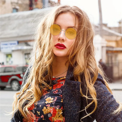 Fashion Retro Round Hippie Sunglasses  for Women Men Trendy Punk Disco Party Glasses Circle Metal UV Protection Sunglasses