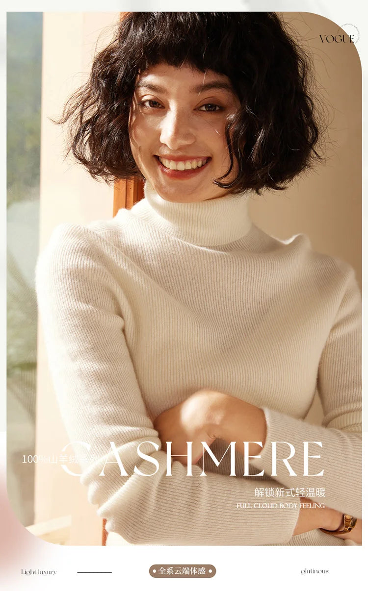 Autumn and Winter New Women's Sweater 100% Pure Cashmere High Collar Hoodie Knitted Basic Style Hot Selling Women's Top