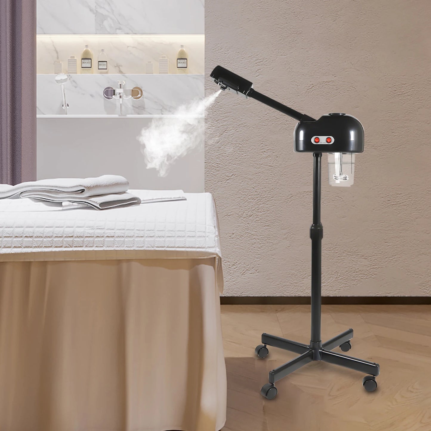 750ml Ozone Facial Steamer Height Adjustable Sprayer 360° Rotatable Movable Skin Care Equipment for Salon Beauty Spa White/Black