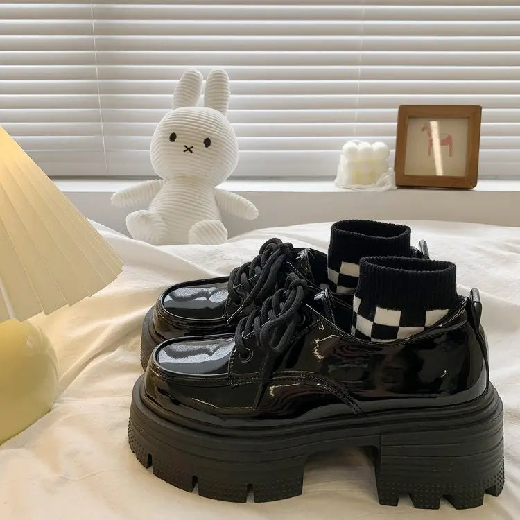 Shoes Woman Flats Clogs Platform Autumn Oxfords British Style Dress Creepers New Retro Fall Winter Leather Preppy Cross Black Ru