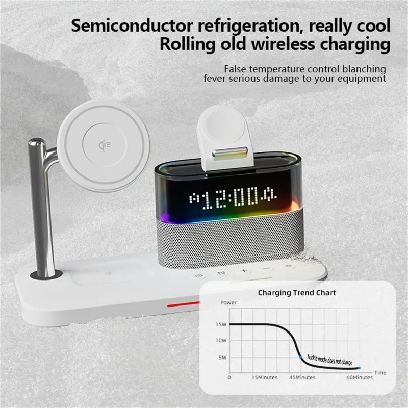 Qi2 5 In 1 Magnetic Wireless Charger Stand LED Night Light Alarm Clock for Samsung iPhone IWatch Airpods Fast Charging Station