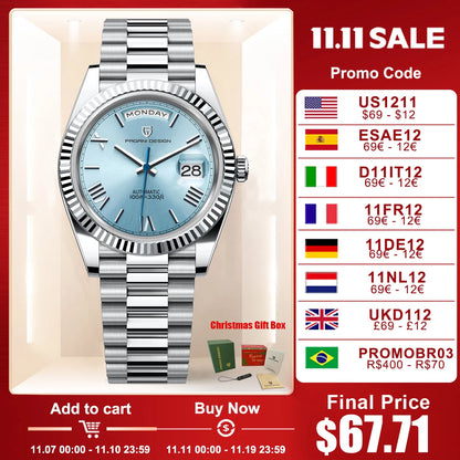 2025 New PAGANI DESIGN DD36 Men's Watches Luxury Mechanical Watch Man Automatic Wristwatches Stainless Steel AR Sapphire Mirror