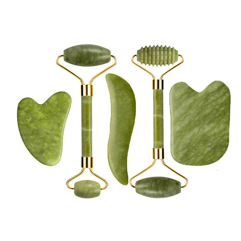 Natural Jade Roller Gua Sha Massage Set Guasha Board Comb Gouache Scraper Body Acupuncture Spa Facial Anti Aging Lifting Tools