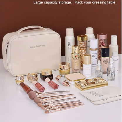 PU Leather Double Layer Makeup Bag Large Capacity Cosmetic Bags Luxury Cosmetics Organizer Women's Travel Essentials