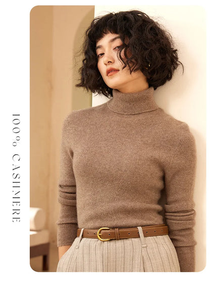 Autumn and Winter New Women's Sweater 100% Pure Cashmere High Collar Hoodie Knitted Basic Style Hot Selling Women's Top