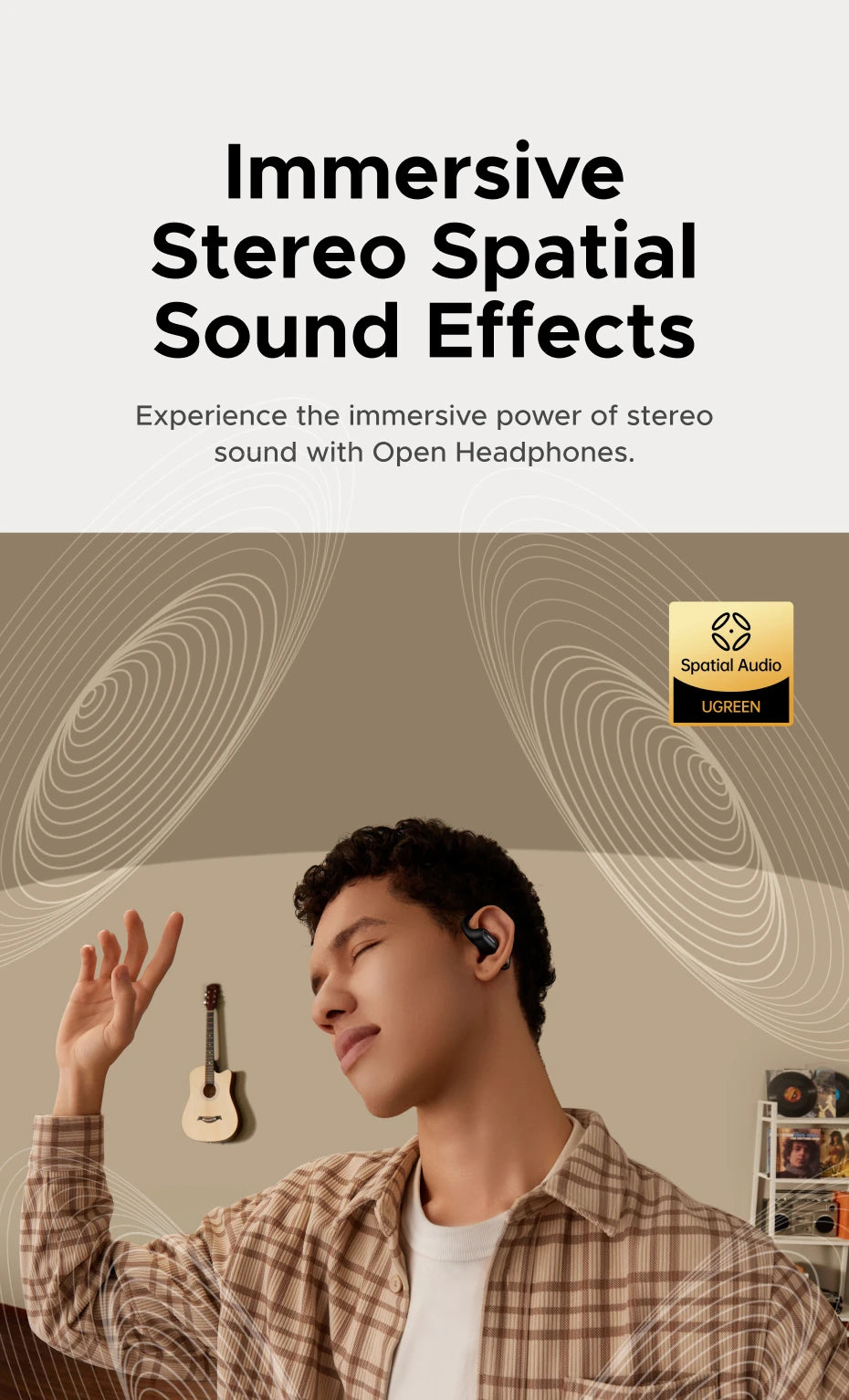 UGREEN FitBuds Open-Ear Headphones Earphones, Ear-hook TWS True-Wireless Bluetooth 6.0 Wireless Earbuds, Spatial Audio, 30H play