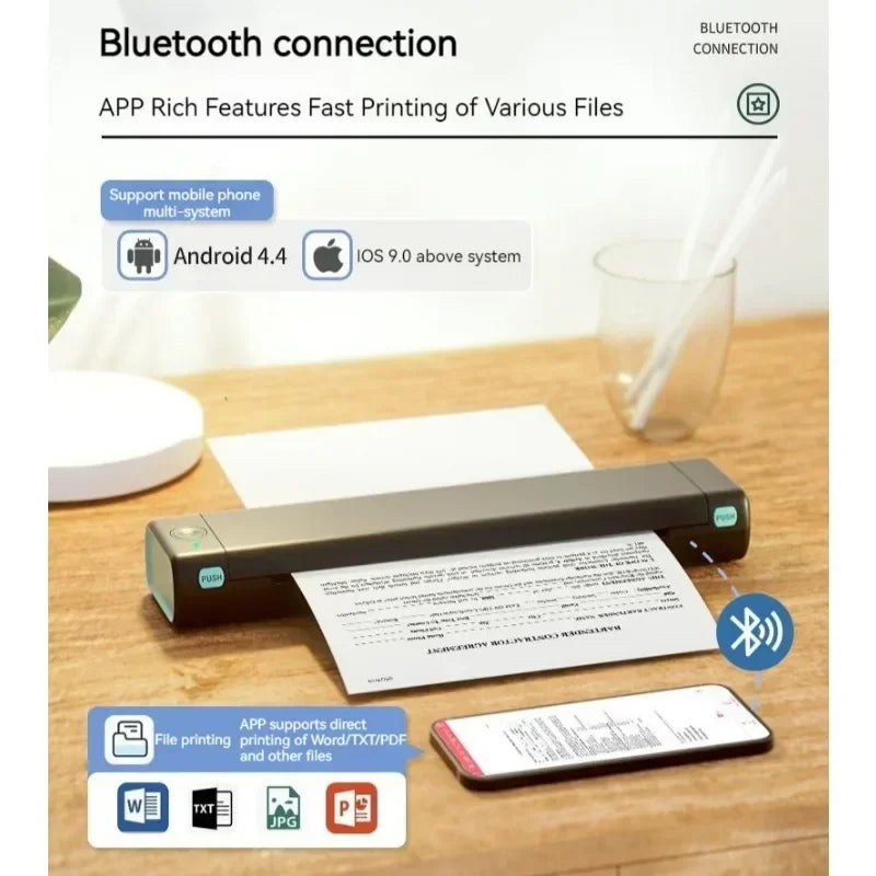 Upgrade M08F Portable Thermal Printer Bluetooth Phone Printer For Home Use A4 Mobile Print For Laptops Inkless Travel Wireless P