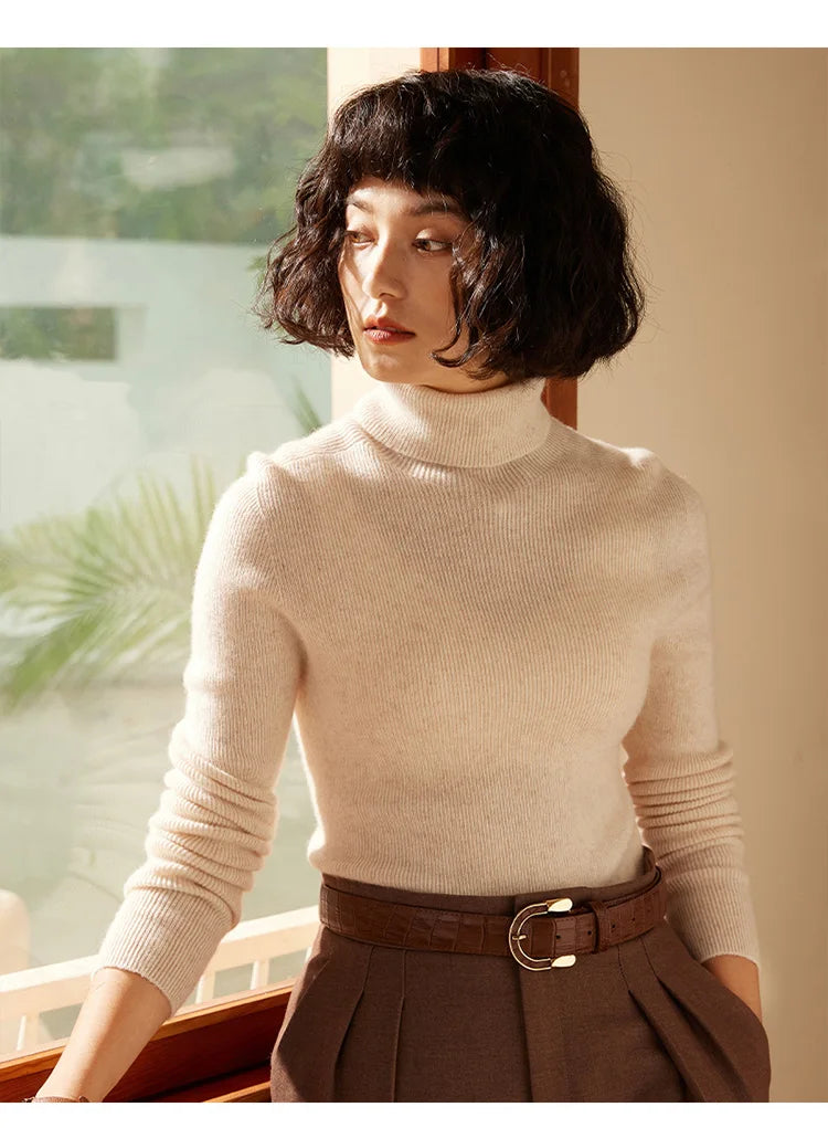 Autumn and Winter New Women's Sweater 100% Pure Cashmere High Collar Hoodie Knitted Basic Style Hot Selling Women's Top