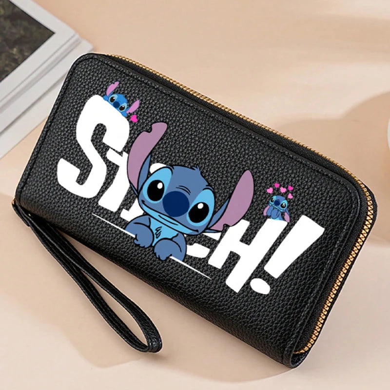 Stitch Long Zip Wallet with Stitch Print & Wrist Strap, Multi-Card Cute Cartoon Pattern Soft Texture Wallet for Women, 4 Colors