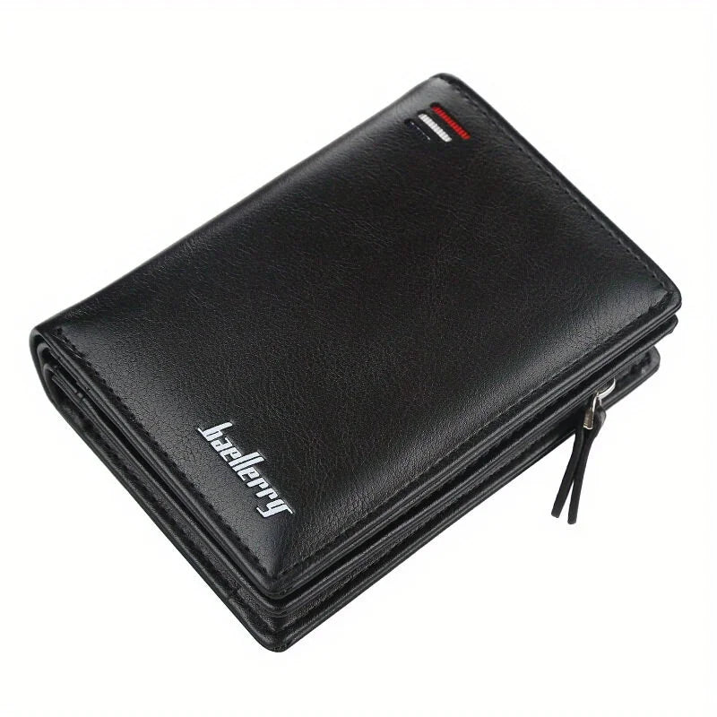New Men PU Leather Short Wallet with Zipper Coin Pocket Vintage Big Capacity Male Short Money Purse Card Holder
