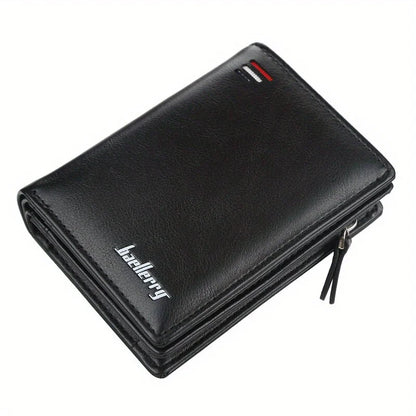 New Men PU Leather Short Wallet with Zipper Coin Pocket Vintage Big Capacity Male Short Money Purse Card Holder