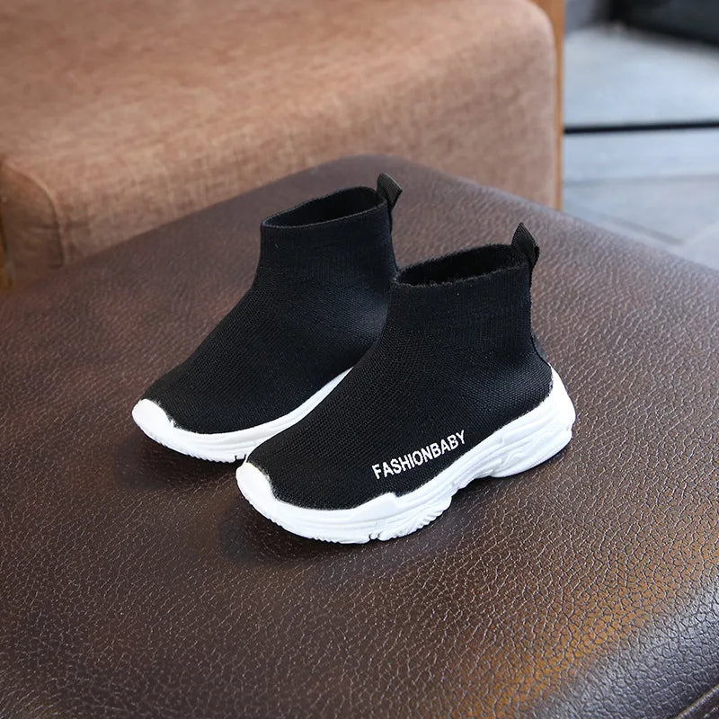 Children's Shoes Spring and Fall Four Seasons Paragraph Boys and Girls Fly Weaving Breathable Mesh High-Top Elastic Socks Shoes