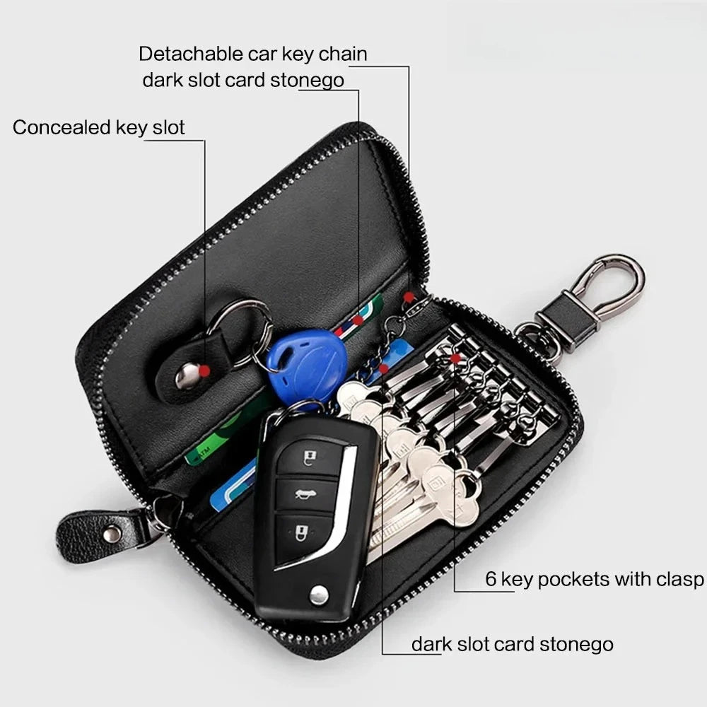Genuine Leather KeyChain Unisex Key Bag Multifunction Organizer Wallet Holder Smart Housekeeper Car Small Key Case Keys Pouch