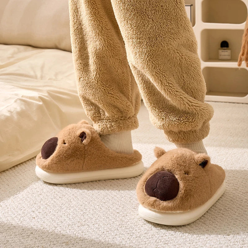 Plush Capybara Slippers Closed Toe Slippers Cute Slip-on House Shoes Comfortable Furry Walking Shoes Non-Slip For Indoor Bedroom