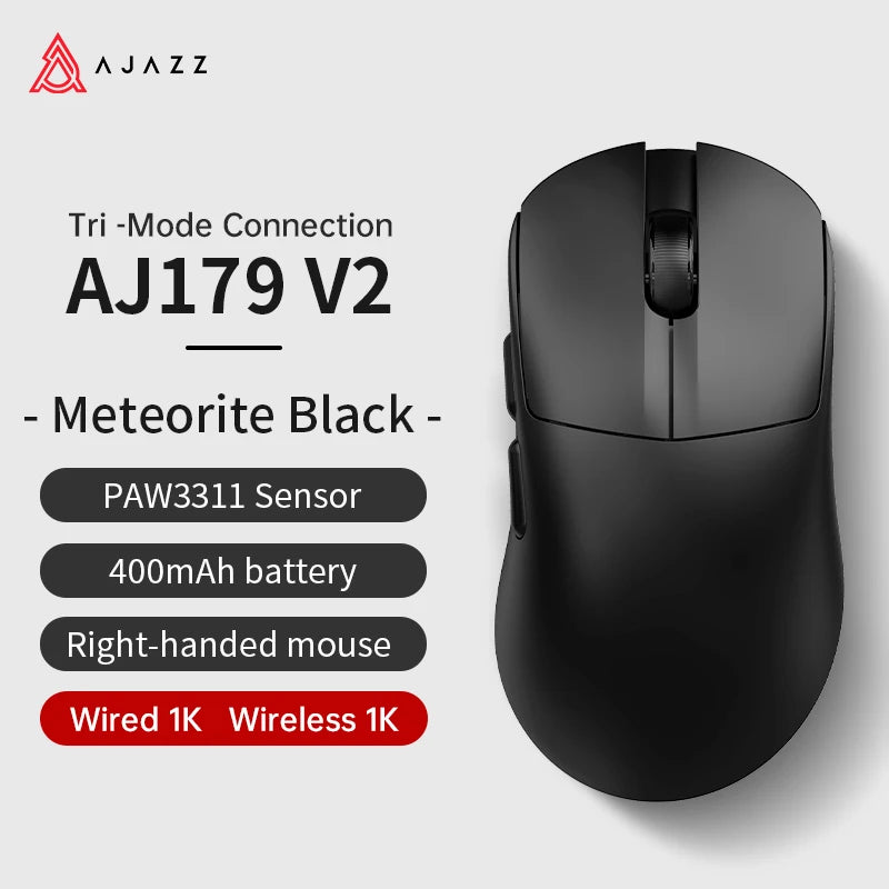 AJAZZ AJ179 PRO PAW3395 Lightweight Wired Wireless Mouse with Magnetic Charging Base Ergonomic Macro Gaming Mouse for PC Laptop