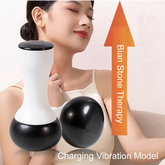 Hot Stone Scraping Vibration Massager Relax Muscles Warm Moxibustion Guasha Spa Therapy Bianstone Massage Relaxation Tool