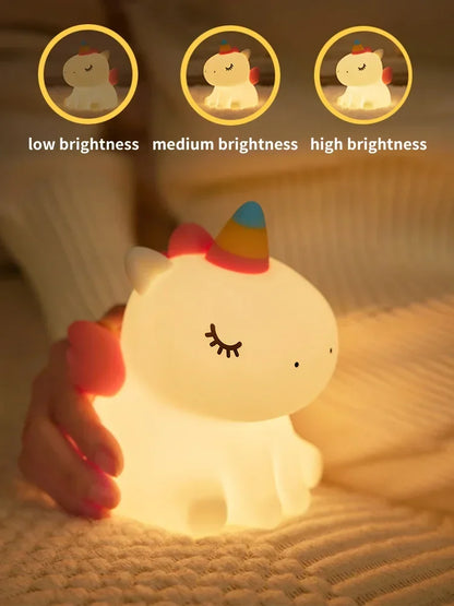 Cartoon Unicorn Night Lamp Soft Silicone Pat Light Warm Light Eye Protection Night Reading Lamp Desktop Kid's Room Decoration