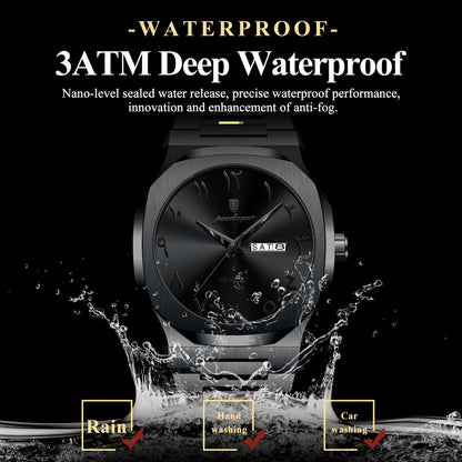 POEDAGAR Fashion High Quality Men Clock Date Week Waterproof Watch For Man Quartz Stainless Steel Luxury Men's Watches Reloj+Box