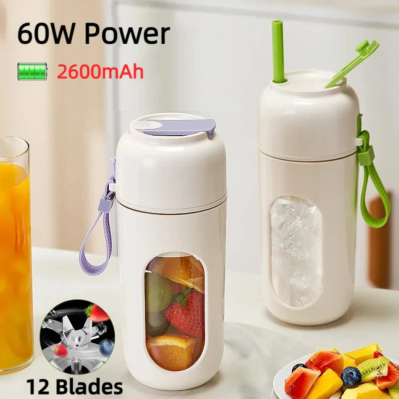 Portable Multi-function USB Wireless Juicer 12-blade Head Fast Juice Extraction 2600mAh Capacity Indoor and Outdoor Mixing Cup