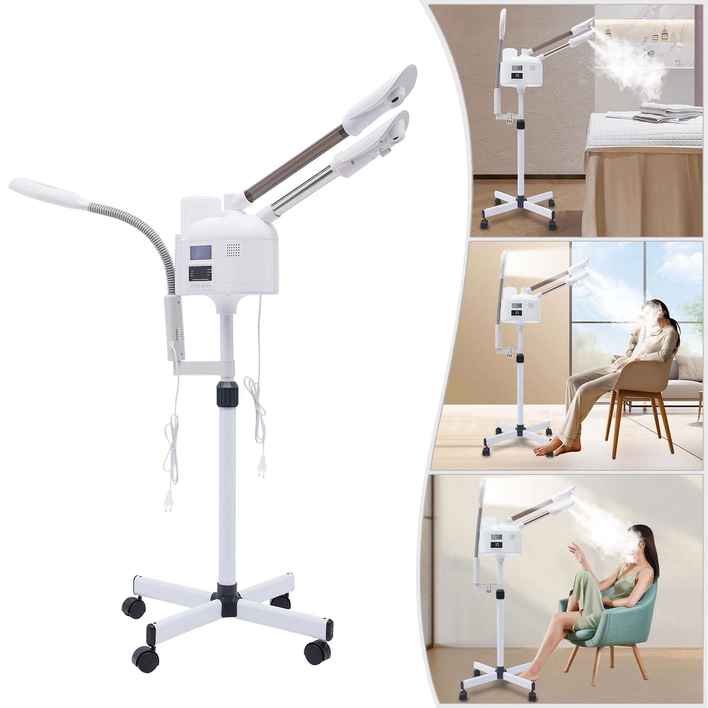 3-in-1 Facial Steamer Beautician Steamer Deep Cleaning w/Hot and Cold Nozzle LED Magnifying Lamp Beauty Salon Spa