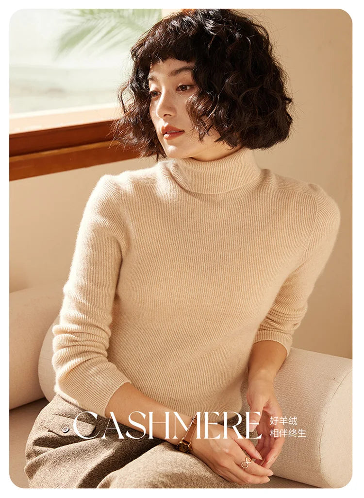 Autumn and Winter New Women's Sweater 100% Pure Cashmere High Collar Hoodie Knitted Basic Style Hot Selling Women's Top