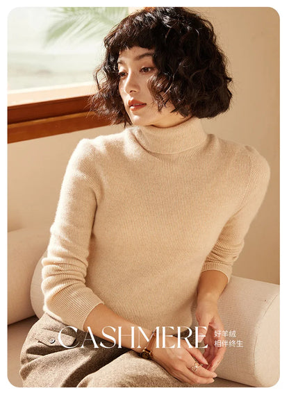 Autumn and Winter New Women's Sweater 100% Pure Cashmere High Collar Hoodie Knitted Basic Style Hot Selling Women's Top