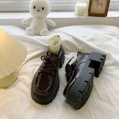 Shoes Woman Flats Clogs Platform Autumn Oxfords British Style Dress Creepers New Retro Fall Winter Leather Preppy Cross Black Ru