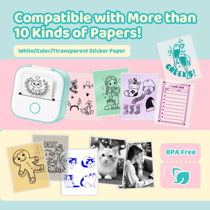 Phomemo T02 Mini Thermal Printer Wireless Mini Pocket Printer, Adhesive Sticker Printer for DIY, Journal, Student Birthday Gift
