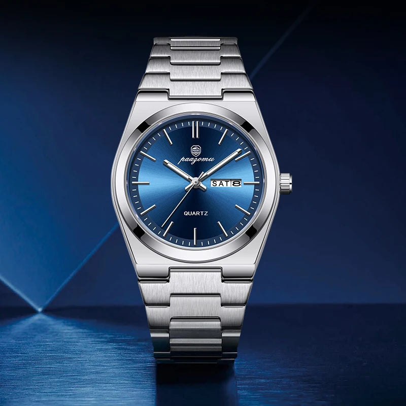 POEDAGAR Luxury Sport Quartz Man Wristwatch Waterproof Luminous Date Week Men Watches Stainless Steel Men's Watch Male Reloj+box