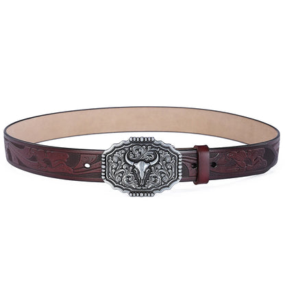 Western Leather Belt for Men & Women – Genuine Leather Cowboy/Cowgirl Belt with Big Letter Buckle, Gold | Black & Brown