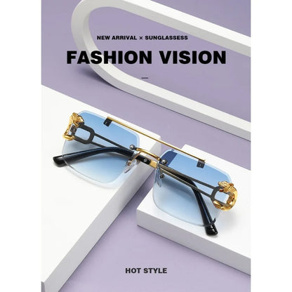 Fashionable frameless square double bridge sunglasses, retro men's and women's sunglasses UV400