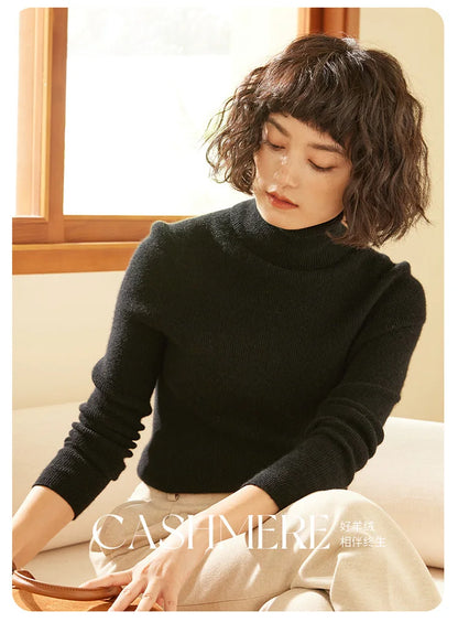 Autumn and Winter New Women's Sweater 100% Pure Cashmere High Collar Hoodie Knitted Basic Style Hot Selling Women's Top