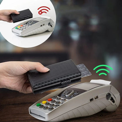 Carbon Fiber & Aluminum Men's Bifold Wallet - RFID Blocking Automatic Pop-Up Cardholder, Coin Compartments, Business Money Purse