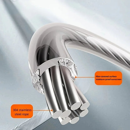 304Stainless Steel Clothesline, 5.1 Meters Retractable Laundry Rope Indoor Invisible Drying Rope Towel Quilt Clothes Drying Line