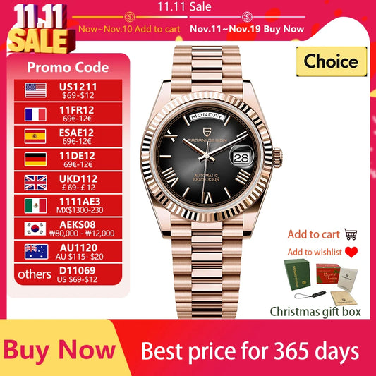 PAGANI DESIGN 2025 New Luxury Rose Gold DD40 Automatic Watch For Men NH36A Mechanical Wristwatch Men Stainless steel Waterproof