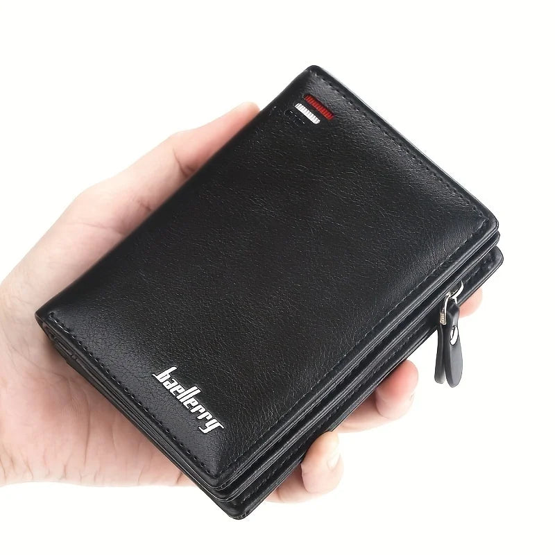 New Men PU Leather Short Wallet with Zipper Coin Pocket Vintage Big Capacity Male Short Money Purse Card Holder