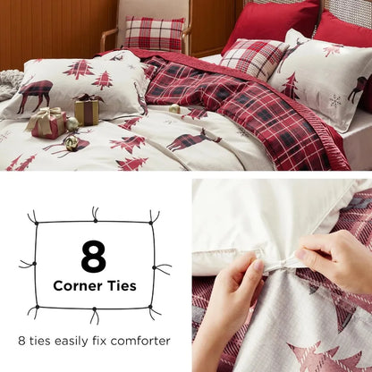 Christmas Duvet Cover Queen Reversible Buffalo Check Printed Plaid Bedding Set for Holiday Home Decor 3Piece Set with 2 Pillow