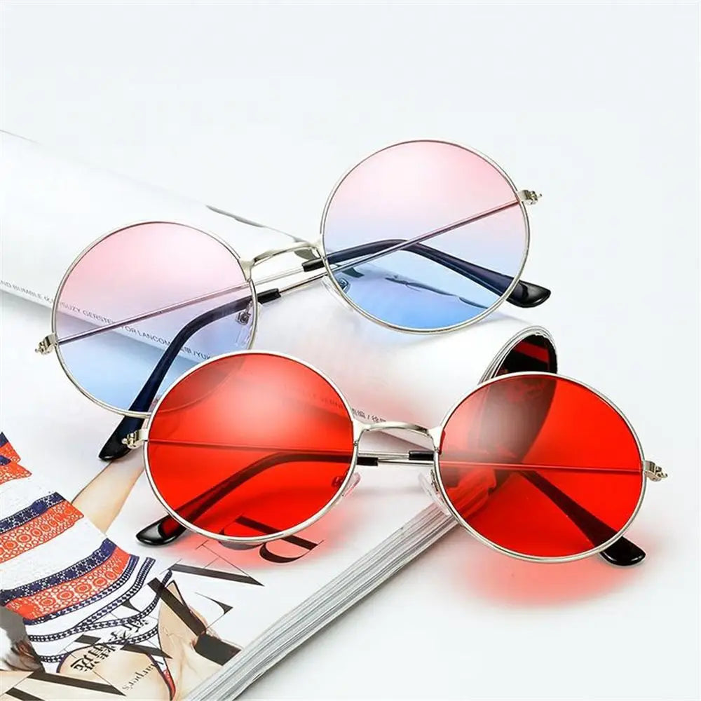 Fashion Retro Round Hippie Sunglasses  for Women Men Trendy Punk Disco Party Glasses Circle Metal UV Protection Sunglasses