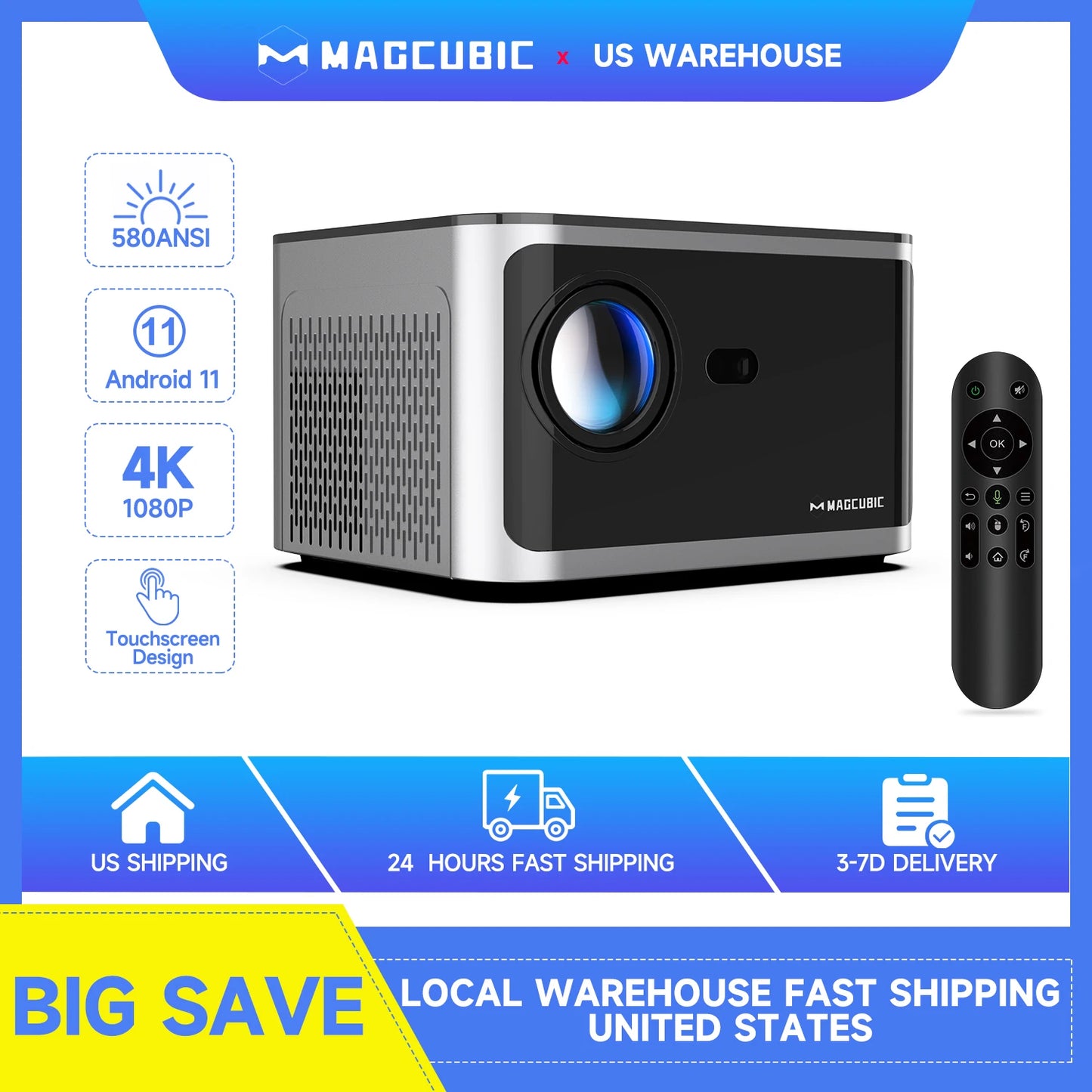Magcubic HY350 Pro Projector Android 11 4K 1080P 580ANSI Wifi6 Voice Control Allwinner H713 Electronic Focus BT5.0 Home Projetor