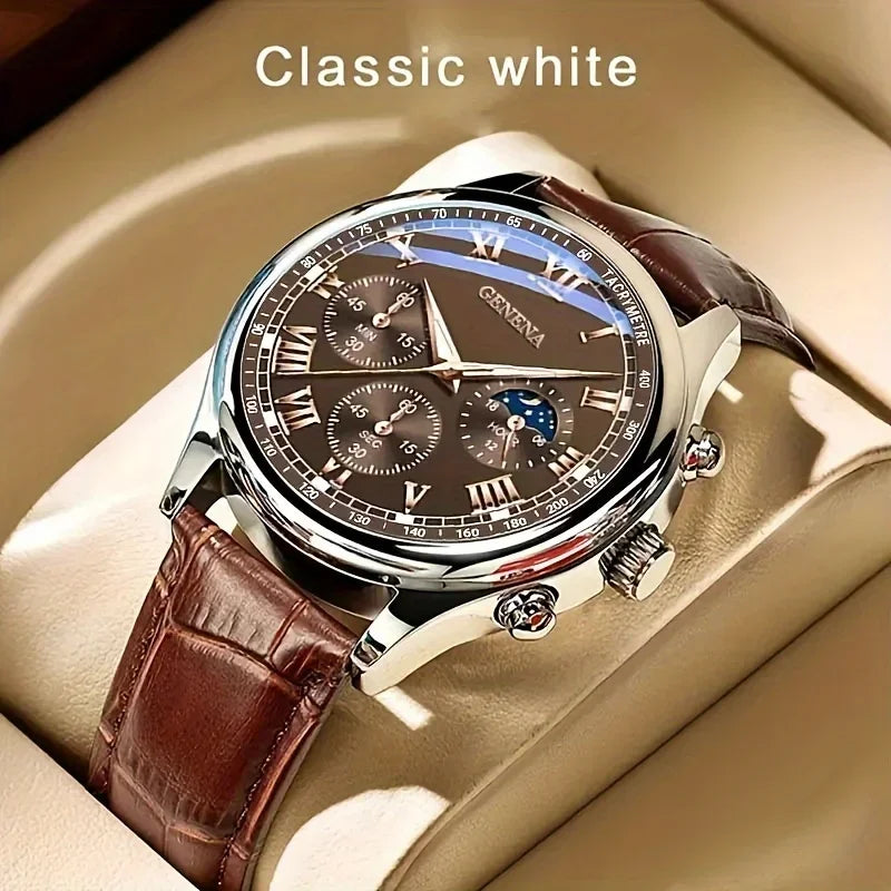 Fashion Leather Strap Men Business Watches Round Dial Male's Analog Quartz Wristwatch Reloj Hombre（Without Box）