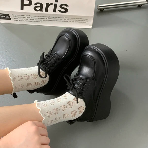 Shoes Woman Flats Clogs Platform Autumn Oxfords British Style Dress Creepers New Retro Fall Winter Leather Preppy Cross Black Ru