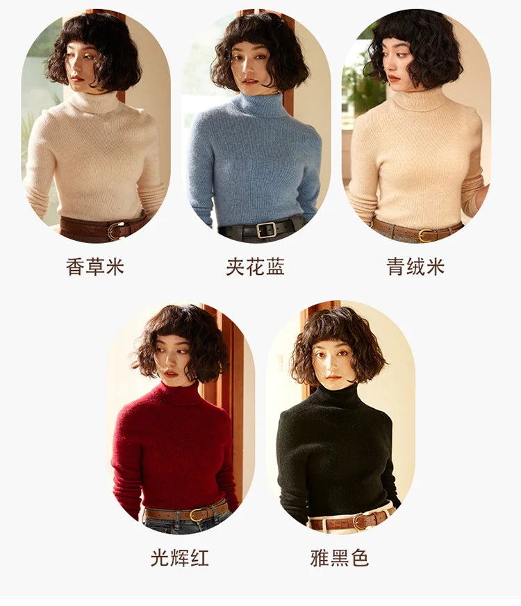 Autumn and Winter New Women's Sweater 100% Pure Cashmere High Collar Hoodie Knitted Basic Style Hot Selling Women's Top
