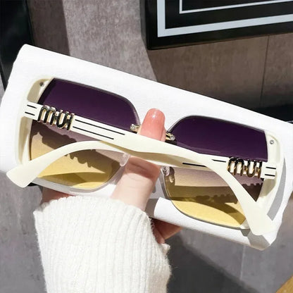 New Fashion Cool Sunglasses Women Luxury Brand Letters Anti Strong Light Vintage Rimless Sun Glasses Ladies Gafas UV400