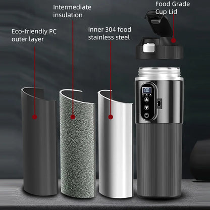 12V/24V 500ML Electric Heating Cup Kettle 304Stainless Steel Water Heater Bottle Auto Shut Off Fast Boiling Cup For Travel Car