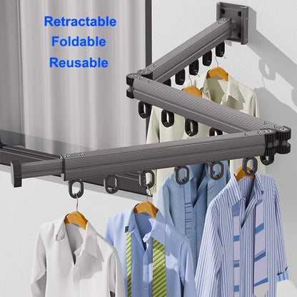 Wall Mount Folding Clothes Drying Rack With Retractable Extension Pole Reusable 3-Fold Clothes Drying Rack Home Space Saver